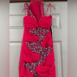 Hot Pink Embellished Evening Dress